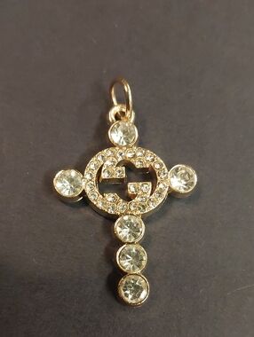 GG Gold & Crystal Cross Charm Pendant Rare